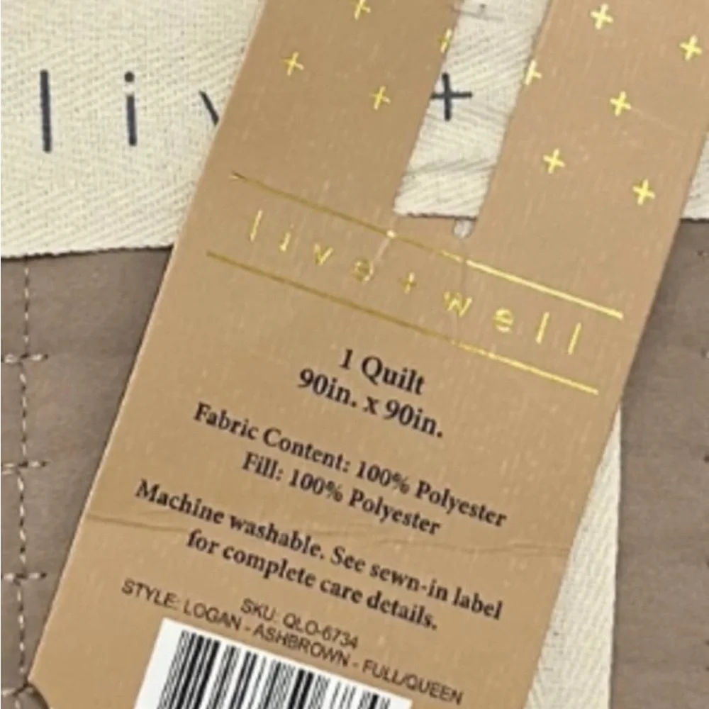 Live Well Full/Queen Brown Quilt 90”x90” New 100% Polyester